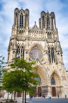 Picture of the cathedral Notre Dame in the town Reims in France.