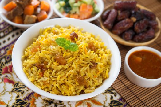Arab rice, Ramadan food in middle east usually served with tandoor lamb. Middle eastern food.