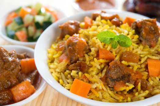 Arabic rice, Ramadan food in middle east usually served with tandoor lamb. Middle eastern food.