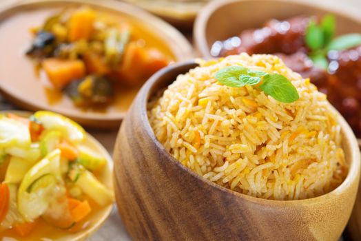 Biryani rice or briyani rice, fresh cooked basmati rice, delicious indian cuisine.