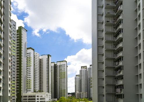 A new estate with a garden in the center.