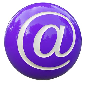 3d purple ball with the letter arroba isolated on white with clipping path
