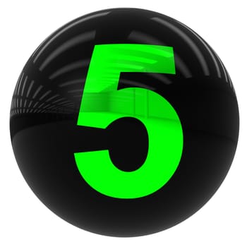 3d black ball with the number five isolated on white with clipping path