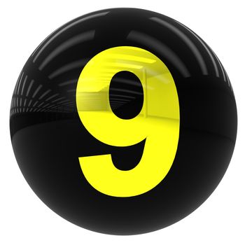 3d black ball with the number nine isolated on white with clipping path
