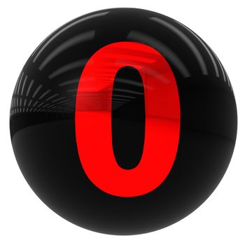 3d black ball with the number zero isolated on white with clipping path
