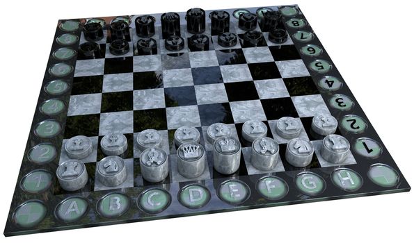 chess game made ​​in 3d with marble textures isolated and with clipping path