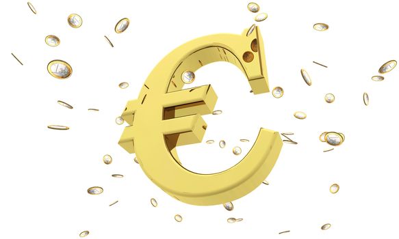 Rain euros in 3d isolated on white with clipping path