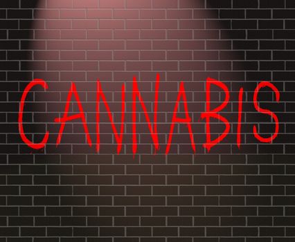 Illustration depicting graffiti on a brick wall with a Cannabis concept.