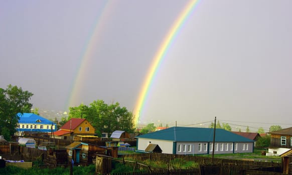 Rainbow on sky after rain