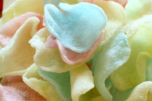 Delicious crispy colorful Asian prawn crackers ready to serve.