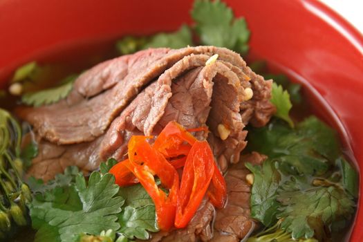 Soy and ginger beef with broccolini ready to serve.