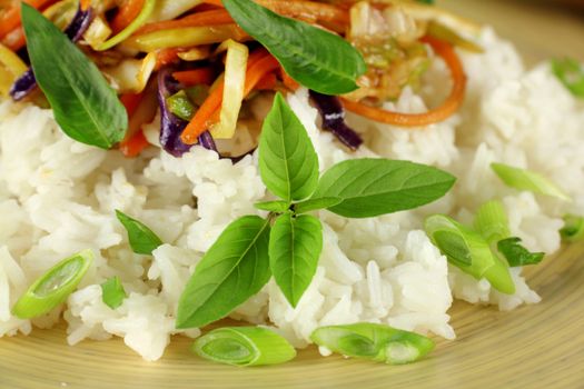 Delicious and aromatic Thai basil with Vietnamese mint with a stir fry.