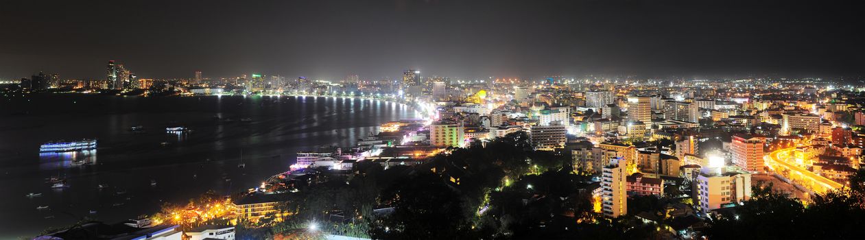 Panorama of Pattaya at night. Pattaya is a most popular tourist attraction in Thailand