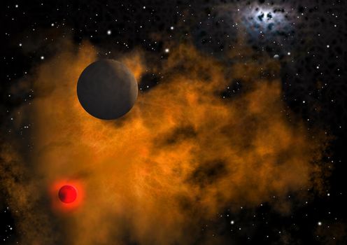 far-out planets in a space against stars and nebula