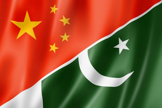 Mixed China and Pakistan flag, three dimensional render, illustration