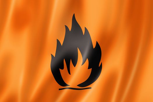 Flammable icon flag, three dimensional render, satin texture