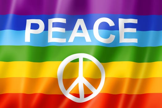 Rainbow peace flag, three dimensional render, satin texture