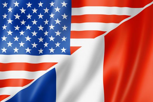 Mixed USA and France flag, three dimensional render, illustration