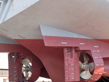 ship launching in shipyard - side view of stern