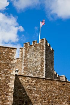 United Kingdom flag on the Medieval Dover Castle in England