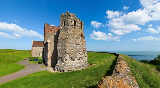 Panoramic view of the St Mary in Castro church in the grounds of Dover Castle in England
