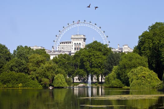 The beautiful view from St. James's Park in London.