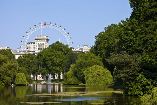 The beautiful view from St. James's Park in London.