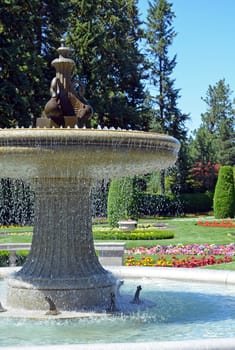 Ornate water fountain in garden park
