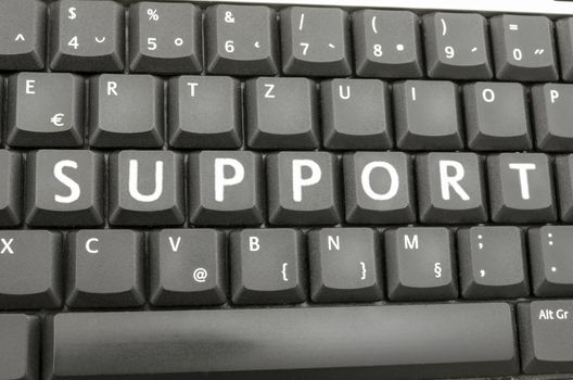 Word support spelled on computer keyboard.