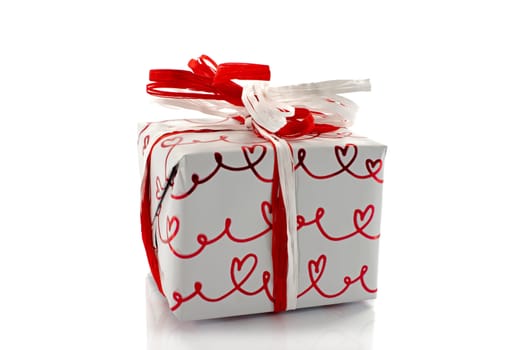 present box with heart shape lines isolated on background