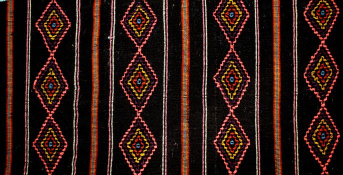 Close up of a traditional romanian carpet with geometrical motives 