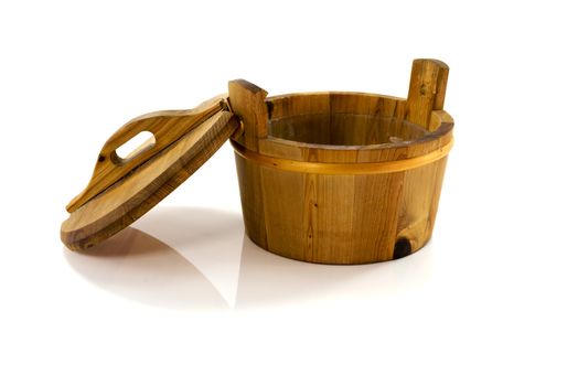 open wooden hottub isolated on white