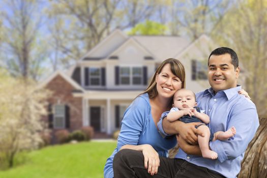 Happy Mixed Race Couple in Front of Beautiful House.