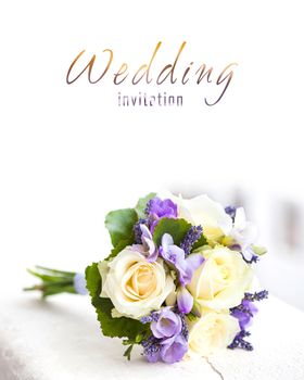 Wedding bouquet with yellow roses and lavender flowers