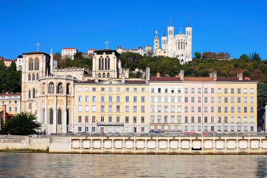 Famous view of Lyon over the Saone river