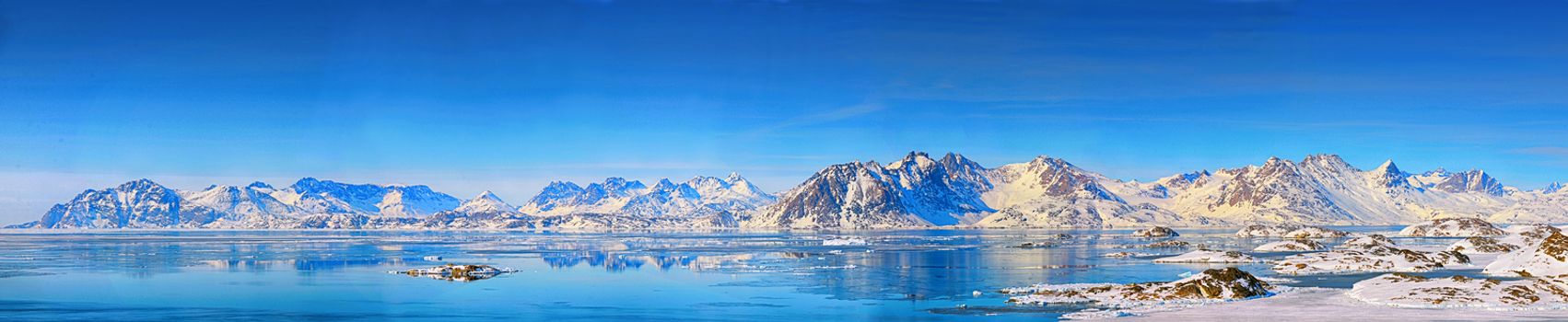 panorama mountains of greenland in spring time