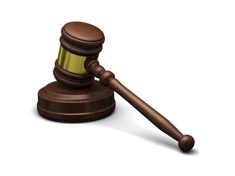 Wooden gavel isolated on white background, symbol of law and justice