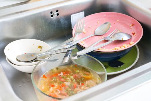 Dirty dishes in the sink.