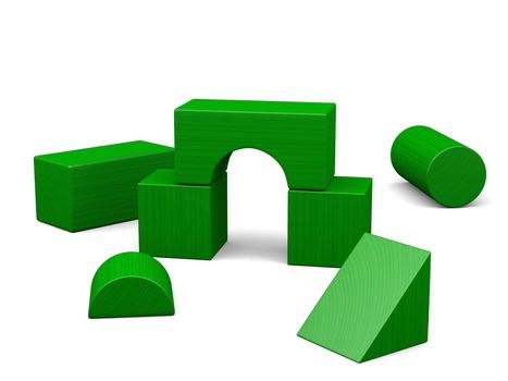 Green wooden blocks isolated on white background