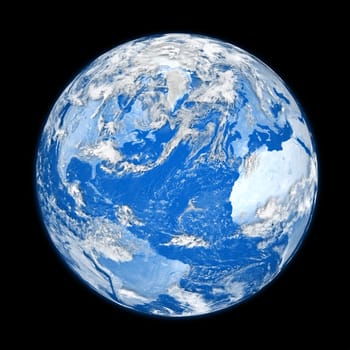 Blue planet Earth with clouds isolated on black background. Elements of this image furnished by NASA.
