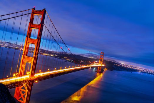 famous Golden Gate Bridge, San Francisco at night, USA