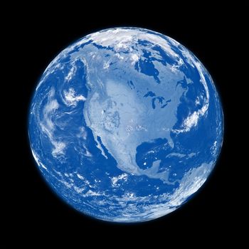 North America on blue planet Earth isolated on black background. Elements of this image furnished by NASA.