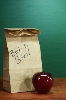 Back to School Lunch Sack Sitting on Teacher Desk