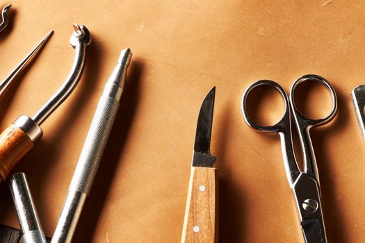 Leather crafting tools still life