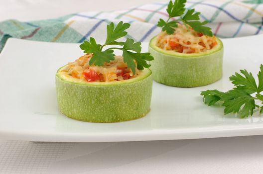 Stuffed with vegetables and rice, zucchini and cheese