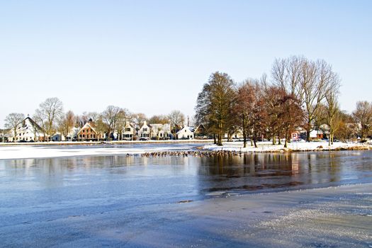 Old dutch village Broek in Waterland in winter in the Netherlands