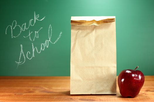 Back to School Lunch Sack Sitting on Teacher Desk