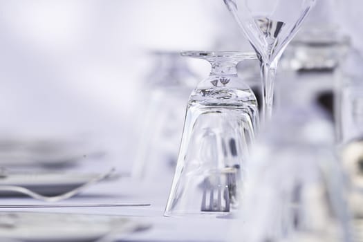 glasses and cutlery in a Elegant luxury restaurant setting