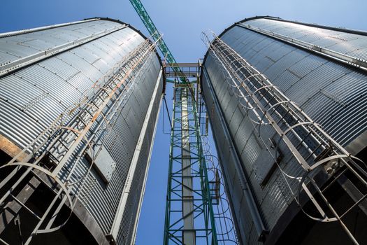 Two metal silo agriculure granary in Thailand