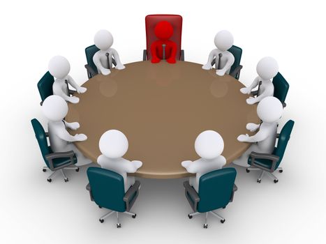 3d businessmen and boss around table as in a meeting